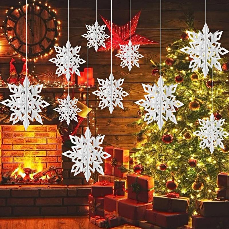 6Pcs 3D Snowflakes Hanging Snowflakes Christmas Decorations Snowflake Decoration Rainbow Snowflakes