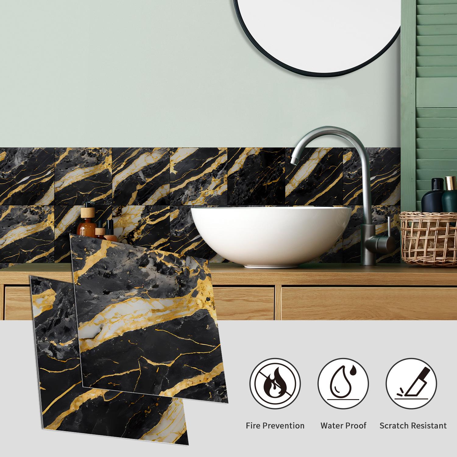 

8 шт. Черная мраморная плитка наклейка кухонный шкаф ванная комната домашний декор самоклеящаяся хрустальная твердая пленка художественные настенные наклейки 30CMx30CMx8PCS