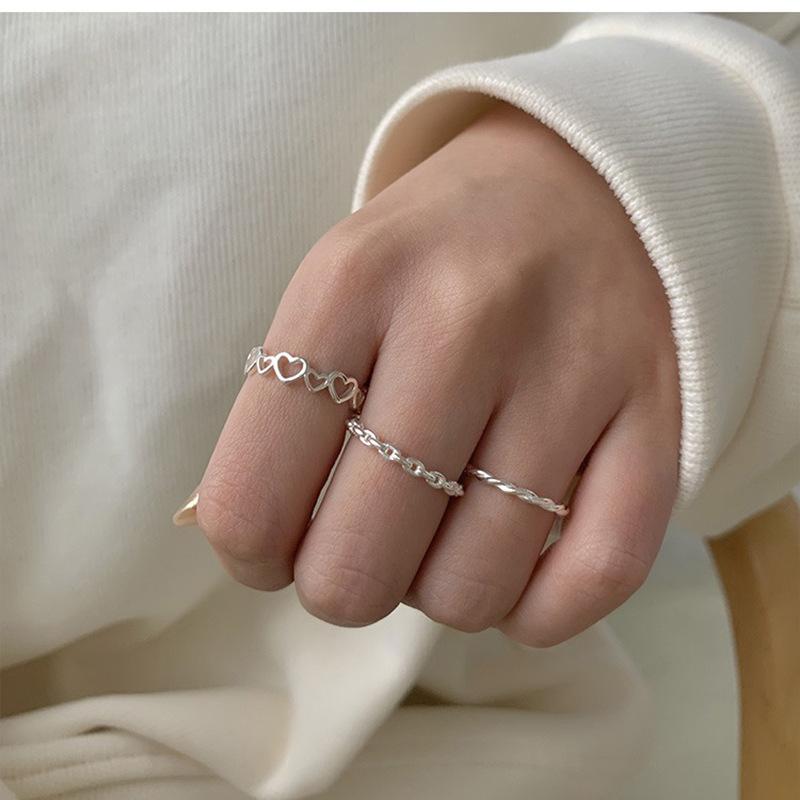 925 Sterling Silver Simple Heart Hollow Thread Opening Finger Rings For Women Fashion Wedding Engagement Party Charm Jewelry