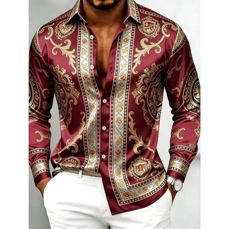 Camicia da uomo con stampa barocca a maniche lunghe con design retrò alla moda 10 colori Top casual da esterno da uomo