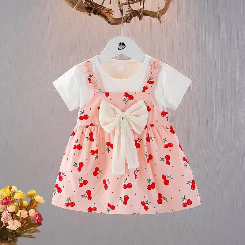 Cute Infant Baby Girls Short Sleeve Princess Dress Casual Soft Breathable Summer Outdoor Play Party Birthday Skirt Dress