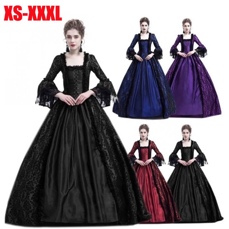 Vintage Medieval Women Slim Renaissance Costume Hollow Out Ball Gowns Queen Dresses Plus Size S-XXXL