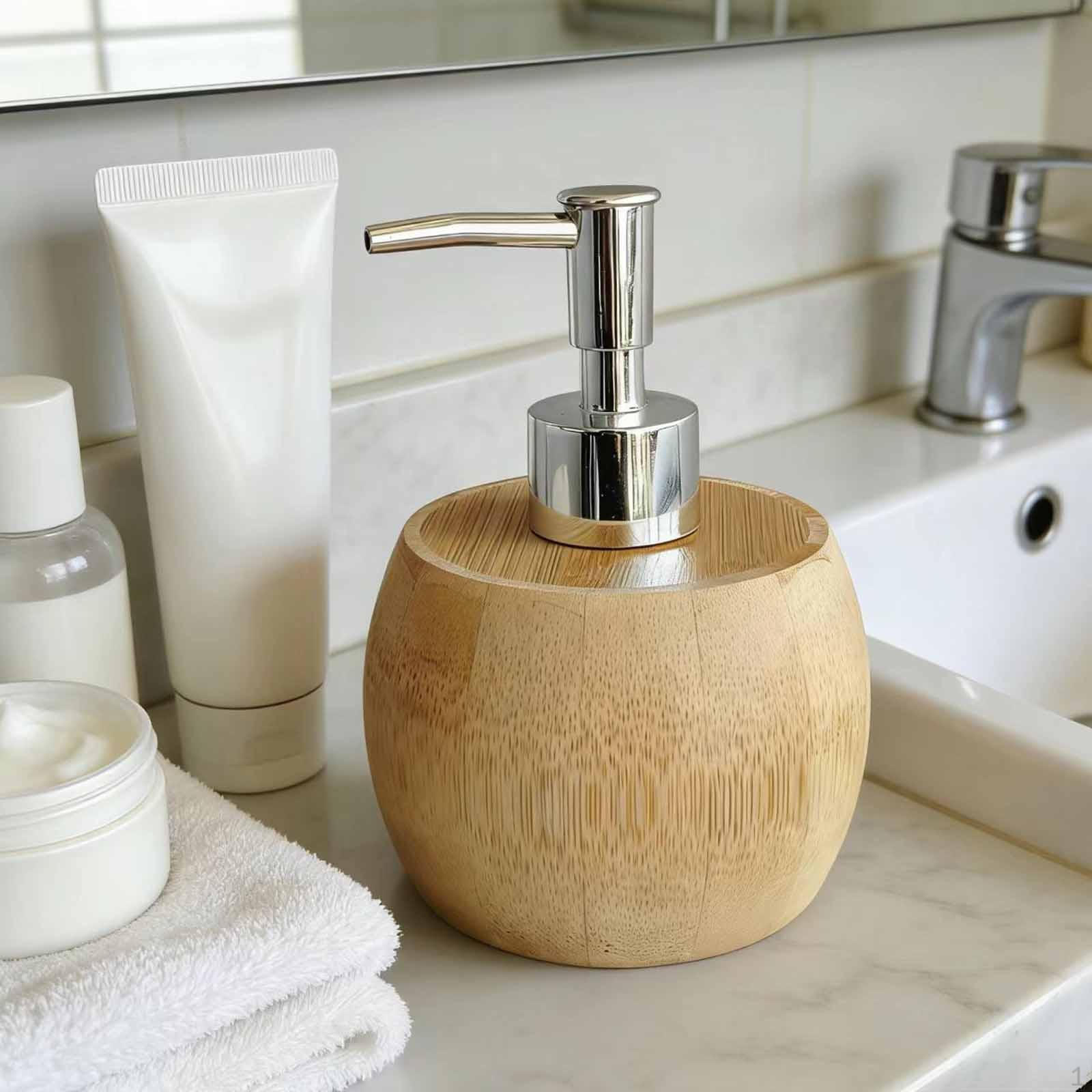 Bamboo Hand Soap Dispenser Empty Bottle Container Portable Shampoo Modern Refillable Dish Pump