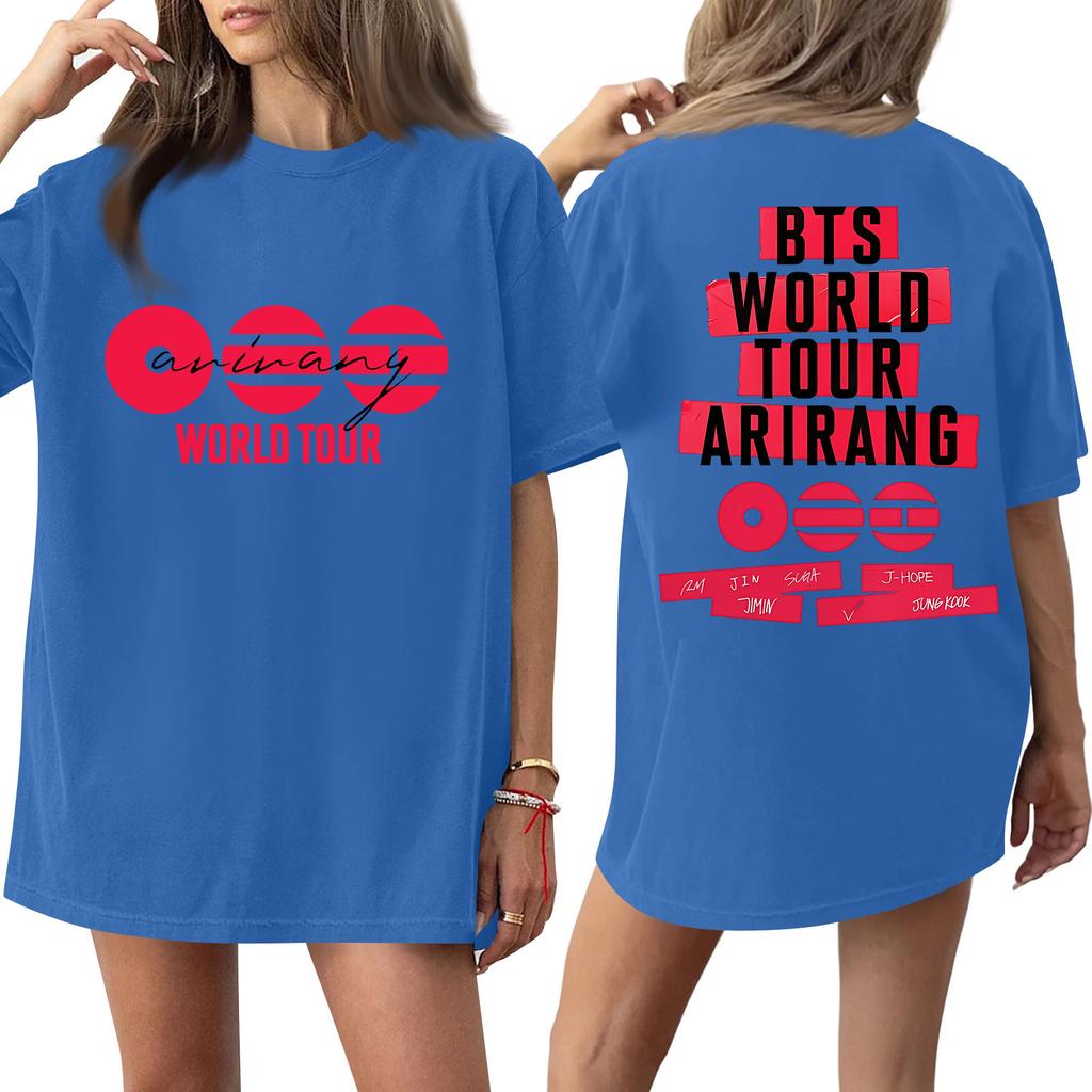Hot Sale 2026 Tour Korean KPOP BTS Letter Same Style Graphic Print Short Sleeve T-Shirt Summer Clothes Oversized Men Women's T-Shirt Kpop Star T Shirt