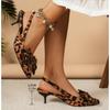 Vintage Leopard Print High Heel Sandals Summer 2026New Pointed Toe Stiletto Sexy Bow Ladies Sandals Big Size Slippers Shoe Woman