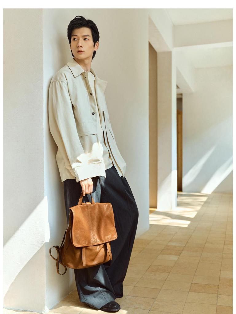 Plecak Qiu Zhen z pionowej skóry jagnięcej - Duża pojemność, Unisex, Codzienny, Styl do pracy