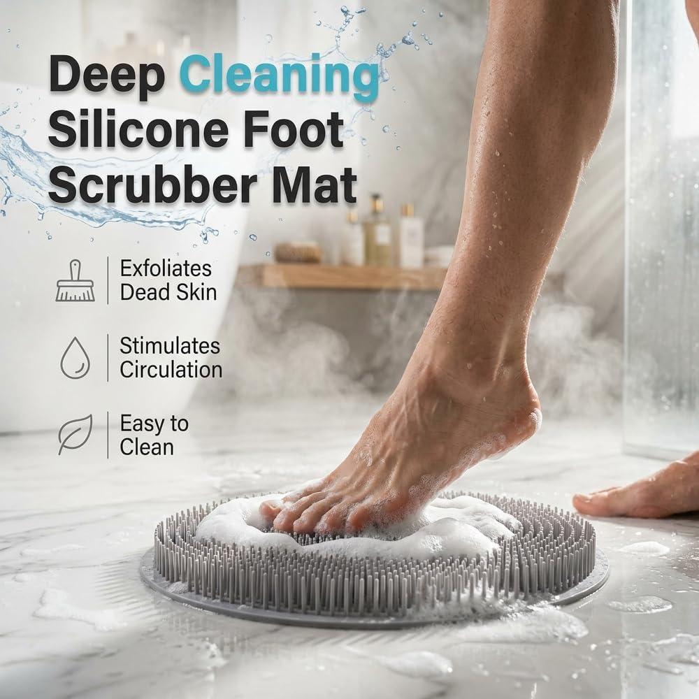 Shower Foot and Back Scrubber, New Silicone Mat with Hanging Hole Suction Cups Body Cleansing Shower Foot Scrubber Back Massager Pad for Men Women