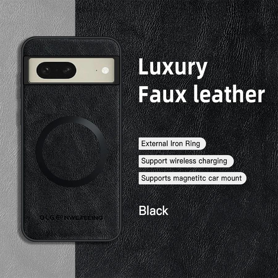 

Для Google Pixel 8 8A 8 Pro Шкіряний Магнітне Кільце М який Край Протиударний Захист від Відбитків Пальців Чохол для Телефону For Pixel 8A чорний