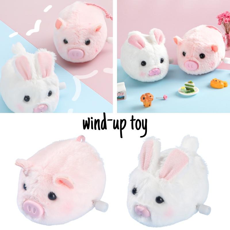 Cute Plush Wind-up Animal Toy Running Piggy Bunny Doll For Kids Plastic Material Visual And Hand-eye Coordination Development Interactive Play