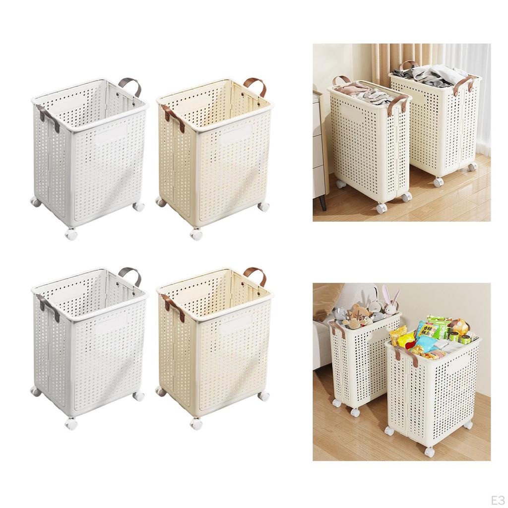 Collapsible Laundry Hamper, Basket with Wheels, Clothes Hanger, Hollowed Out Shopping Bag
