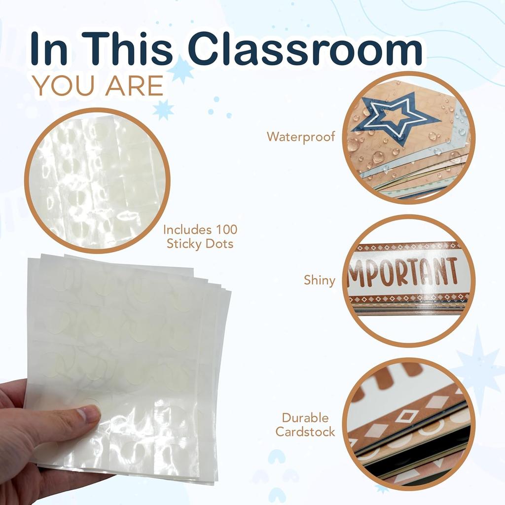 4E's Novelty 36 Pcs “in This Classroom You Are” Boho Classroom Bulletin Board Sets, Boho Motivational Bulletin Board Decorations with Rainbow, &