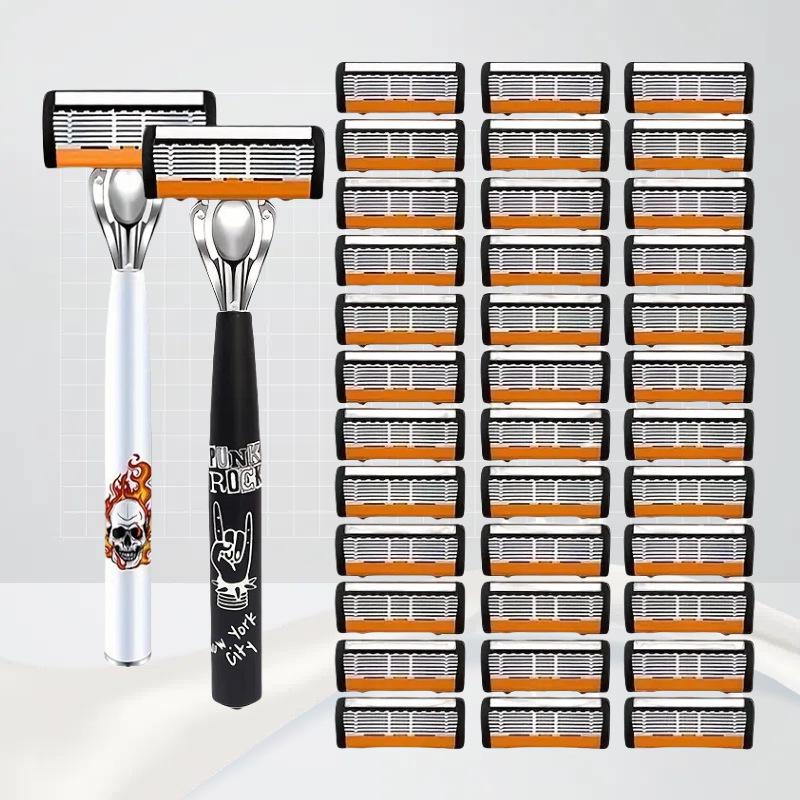 Six-Layer Men's Manual Razor with Metal Shaver Head