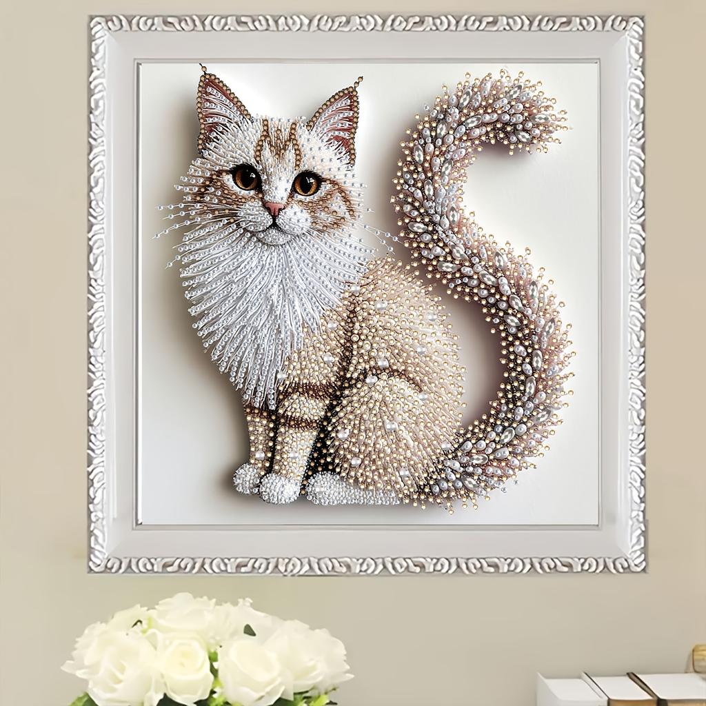 5D Diamond Painting Set Fluffy Kitten Theme, 2D Flat Print,Ideal for Home Decor In Living Room, Bedroom