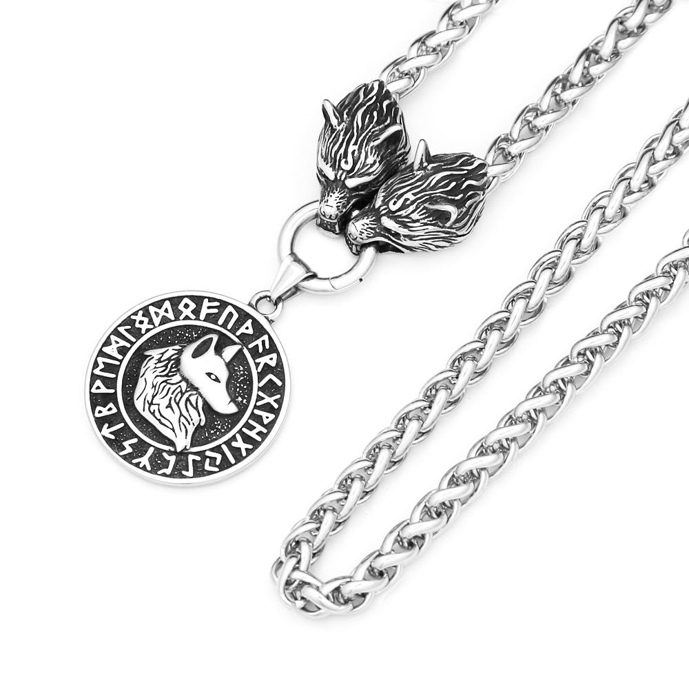 Vintage Domineering Viking Wolf Head Necklace 316L Stainless Steel Nordic Animal Pendant Odin Amulet Jewelry