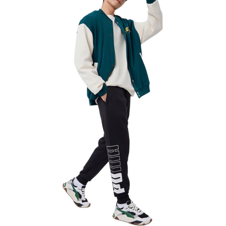 Puma Power Letter Casual Print Drawstring Fleece Cuffed Knit Sports Pants Men Bottoms Black 686382-01