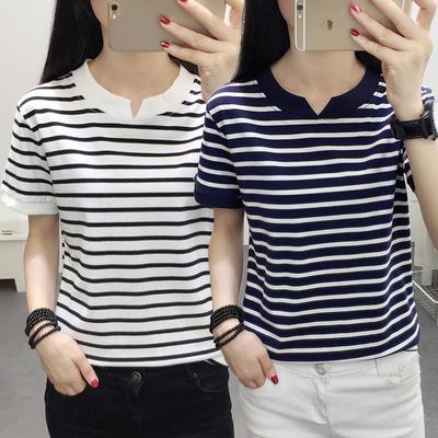 2024 Sommer V-Ausschnitt Koreanischer Stil Locker Geschnitten Kurzarm T-Shirt für Damen