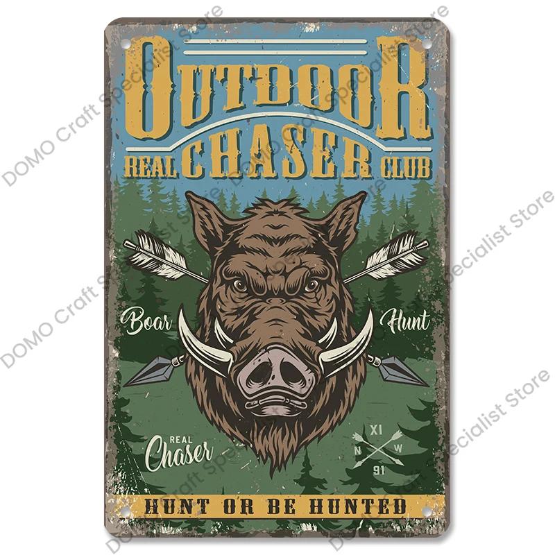 Vintage Hunting Plaque Metal Tin Signs Hunter Deer Hunt Safari Adventure Retro Metal Plate Wall Decor Hunting Club Shop Man Cave