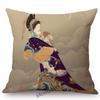 Beautiful Pretty Japanese Geisha Cartoon Traditional Kimono Girl Floral Cotton Linen Sofa Pillow Case Home Decor Cushion Cover