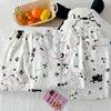 Light Luxury High-Value Black Cat Small Floral Wind Cloud Cotton Fashion Pajamas Short-Sleeved Three-Piece Loungewear