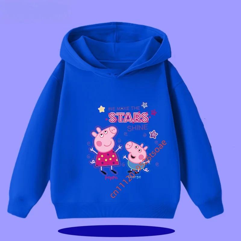 Peppa Pig children's hooded sweatshirt for boys, girls, casual wear, 2026 new style, cartoon print on the shirt