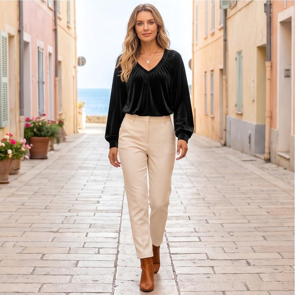 Women's V-Neck Long Sleeve Top Casual Basic Blouse for Fall Winter Spring Everyday Wear