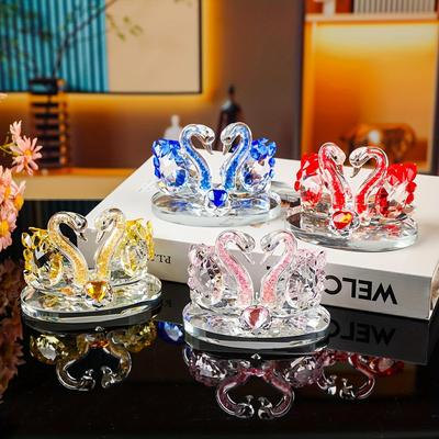 Swan Couple Crystal Ornament - Decorative Gift