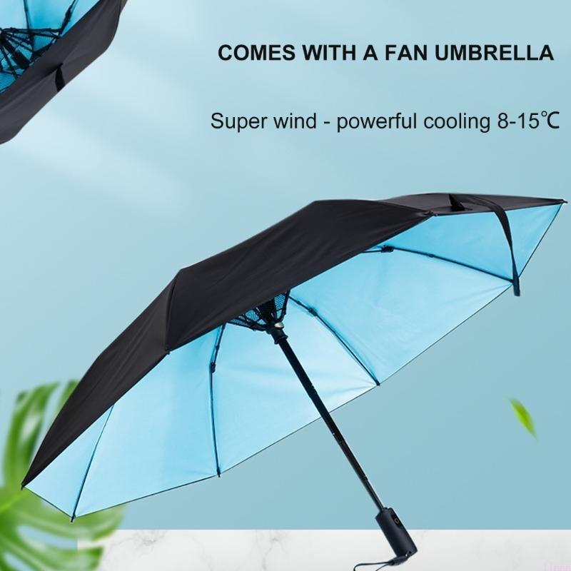 USB Rechargeable Sunshade Umbrellas with Integrated Fan and Two Functionality for Rain and