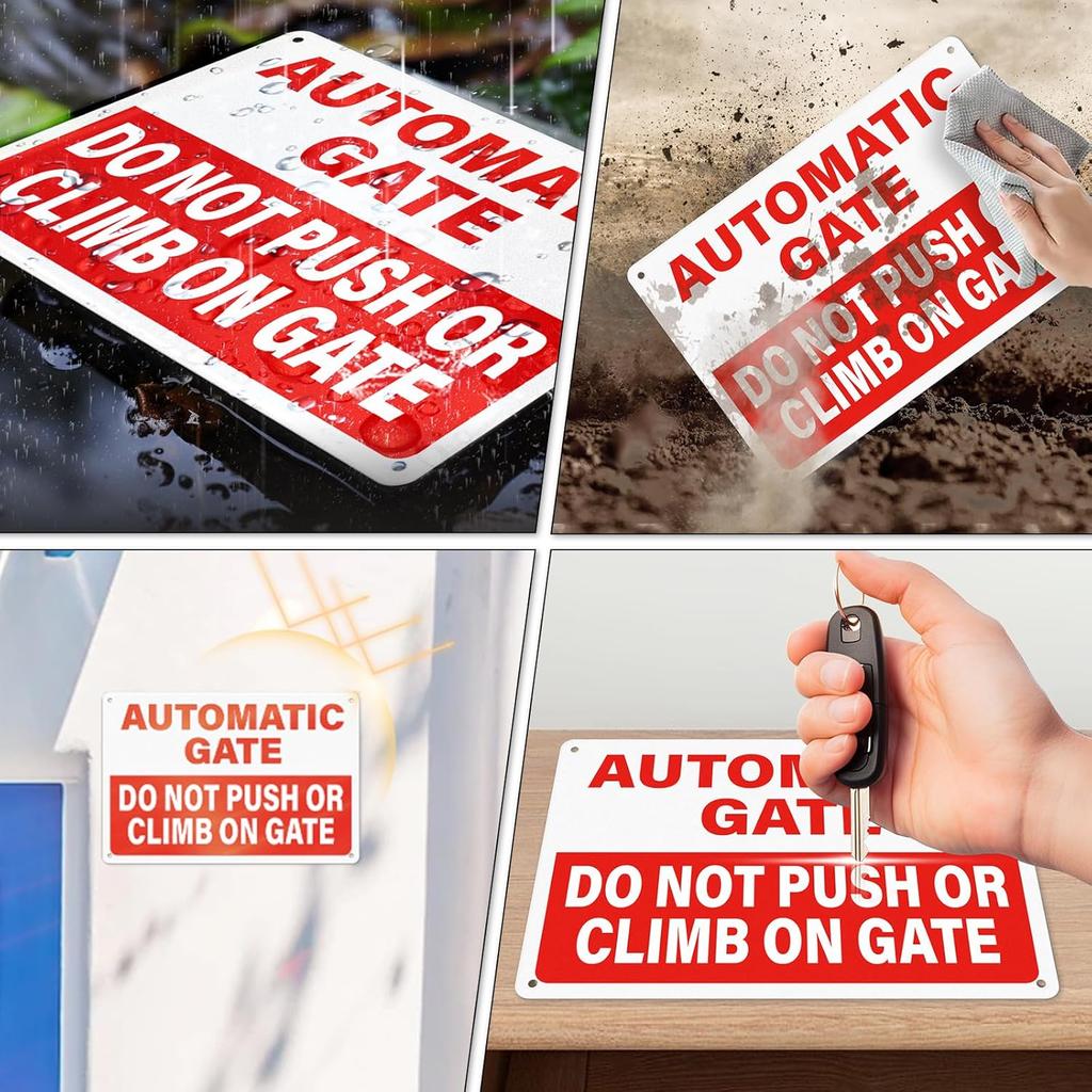 Automatic Gate Signs 12 × 8 Inches Aluminum Notice Do Not Push or Climb on Gate Signage Electronic Sel-Adhesive Outdoor for Shop Office Safety