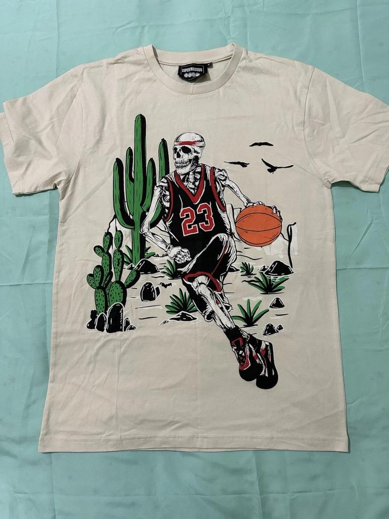 Skeleton Wearing Basketball Jersey 23 100% Cotton T-shirt Mens Tees Top