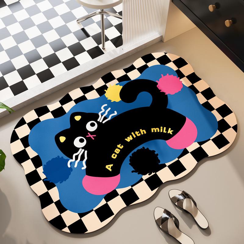 Cartoon Style Diatom Mud Bathroom Anti-slip Mat - Water Absorbent, Dirt-resistant, Easy Clean Toilet Entrance Foot Mat 40*60cm (Upgraded Diatom Mud)