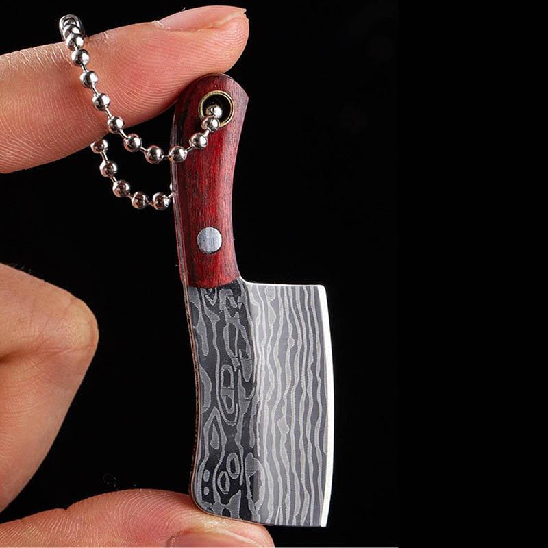 4 Teile/satz Tasche Mini Messer Damaskus Muster Küche Peeling Unboxing Schneiden Schlüssel Kette Messer Tragbare Schlüssel Anhänger Messer