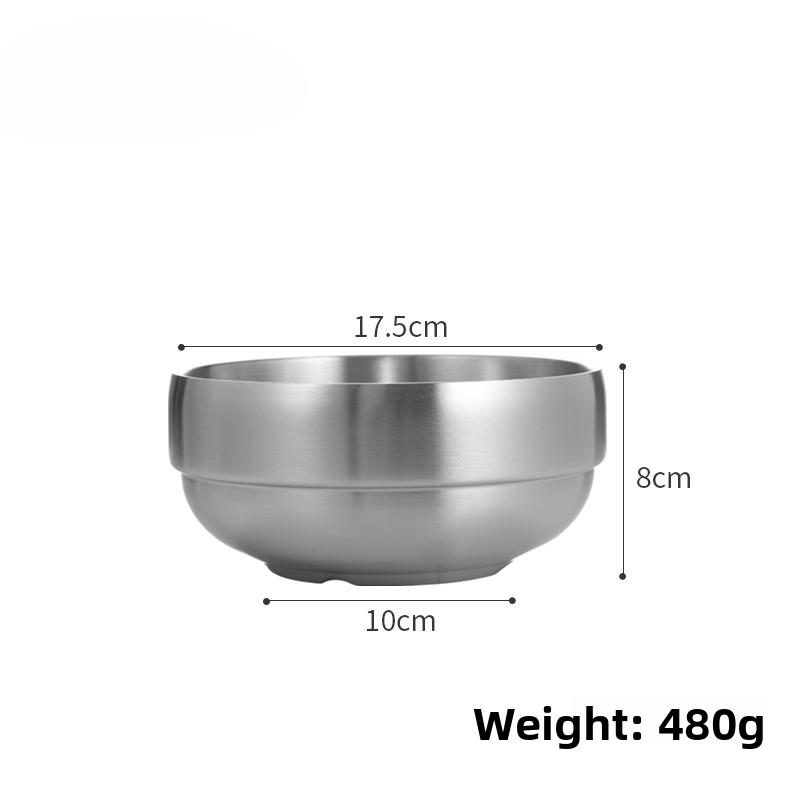 Stainless Steel Bowl Double Layer Thickened Large Capacity Noodle Bowl for Cold Noodles Ramen Mixing Rice Soup Bowl