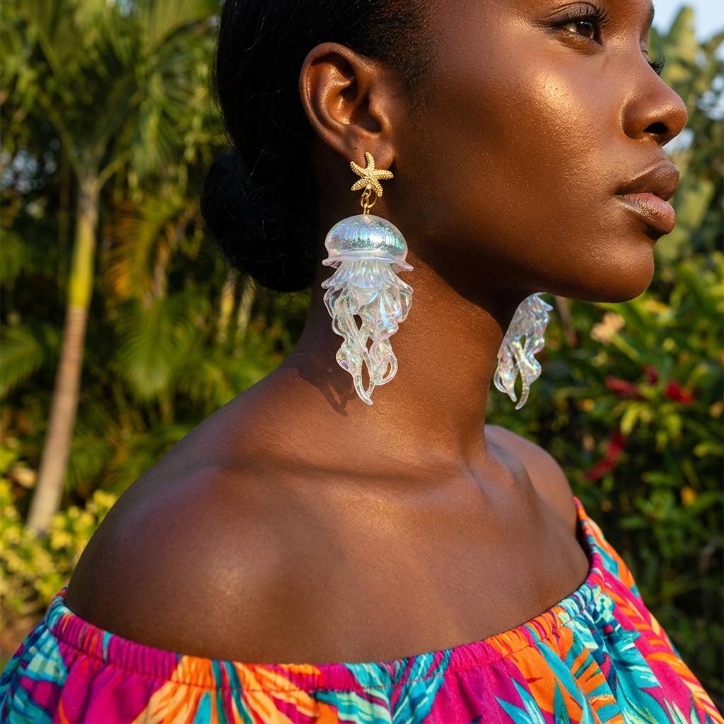 Creative Jelly Color Jellyfish Pendant Earrings For Women Vacation Style Starfish Acrylic Graduated Earring Beach Party Jewelry