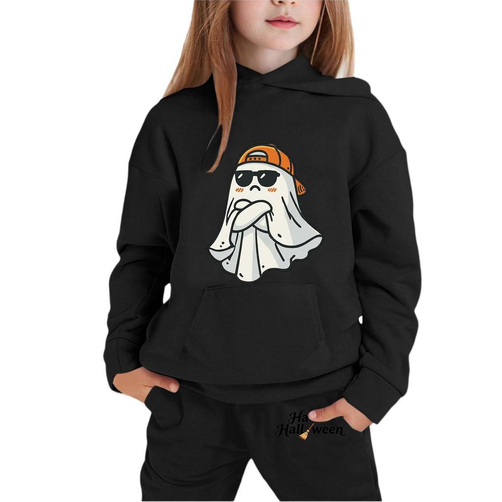 Kids Halloween Hoodie Set Long Sleeve Pullover Sweatshirt with Graphic Print and Matching Pants Comfortable Fit for Boys and Girls
