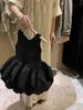 Korean Girls Sleeveless Backless Black Dress - Flower Bud Style Puffy Dress for Children