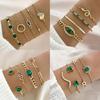 4pcs Fashion Green Gemstone Bangle Rhinestone Full For Women Birthday Party Christmas Gift Jewerly