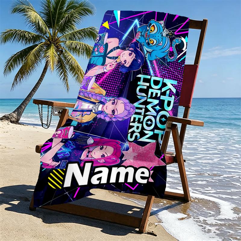 Custom Name Personalized KPop Hunters Print Beach Towel, for Trip Camping Beach Party Home Decor, Birthday Gift for Family & Friends