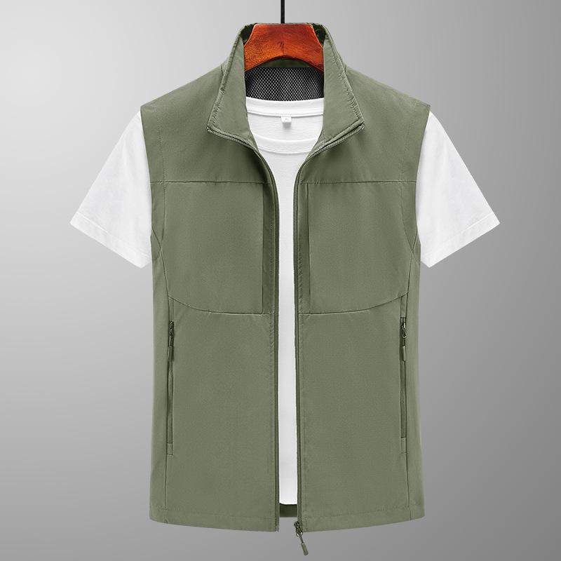 Casual Loose Vest Men's Zipper Multi-pocket Spring and Summer Horse Clip Sleeveless Vest Middle-aged and Young Daddy Vest Jacket