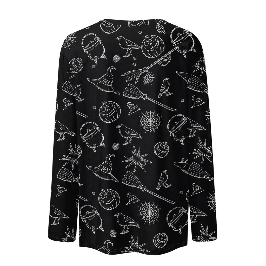 Damen Halloween Print Pullover Top mit langen Ärmeln und Rundhalsausschnitt