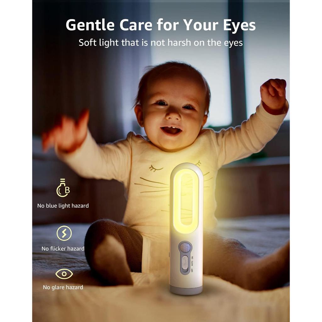 LifeImpree Rechargeable Motion Sensor Night Light 2-in-1 Portable LED Night Light Flashlight with Dusk To Dawn Sensor for Bedroom Bathroom Baby Nurser
