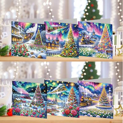 6 PCS Diamond Painting Set-Christmas Theme Greeting Card 5D Rhinestone Arts Handmade Painting Greetings Card Xmas Festival Card