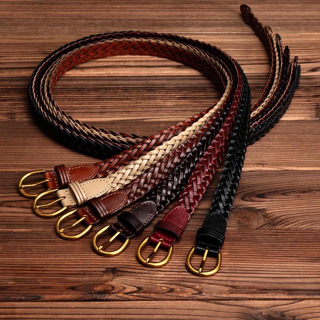 Women's Retro Woven Leather Belt - Punch-Free, Decorative, Ideal for Skirts, Suits, and Jeans (519)