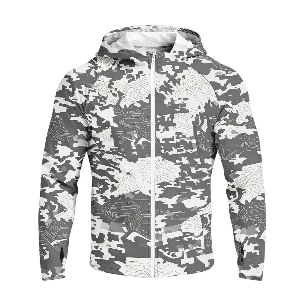 Men's Casual Raglan Sleeve Hooded Long Sleeve Sun Protection Jacket Lightweight Breathable Outdoor Sportswear with Full Zip Front