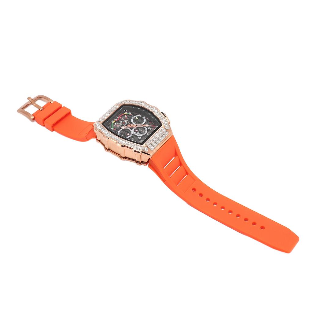 Analog Quartz Wristwatch 30m Waterproof Silicone Strap Multi Functional Quartz Watch for Man Rose Orange