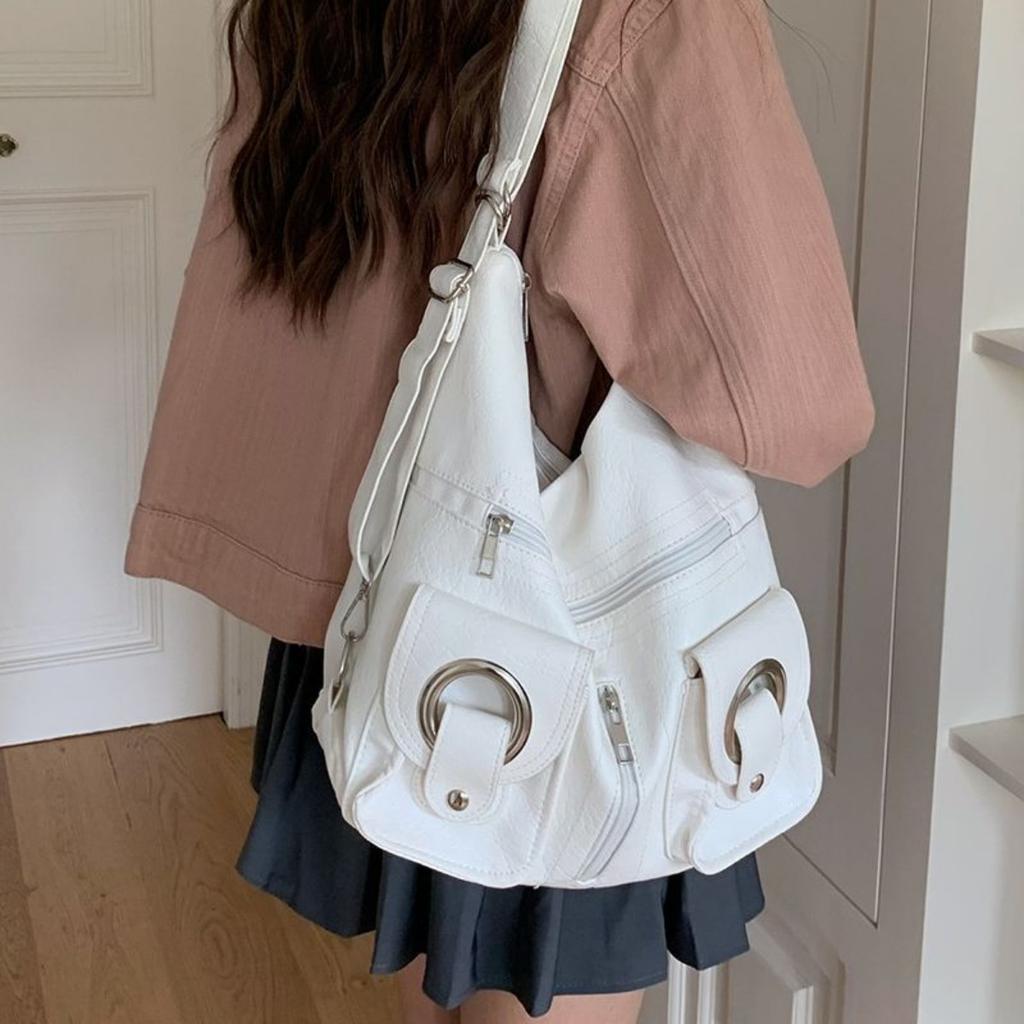 Koreanische Version Schlichte Persönlichkeit Vielseitig Modisch Reißverschlusstasche PU-Leder Tragetasche Schultertasche Pendeln Große Kapazität Rucksack