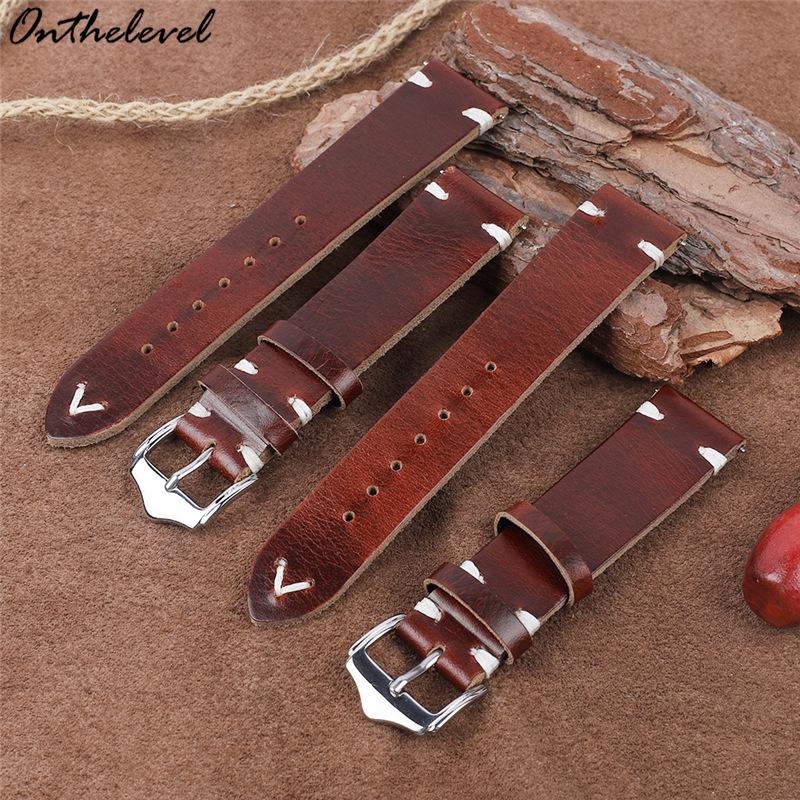 Men's Clearance Sale Cowhide Watch Strap - 22mm Crazy Horse Leather Cracked Pattern Wristband