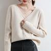 Women's V Neck Ribbed Knit Cardigan Thin Single Breasted Loose Slim Long Sleeve Knitwear Coat for Spring Autumn
