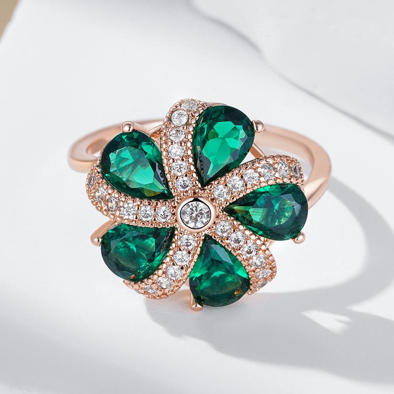 Full Shiny Green Natural Zircon Rings For Women Trend  Rose Gold Color Bride Wedding Fine Jewelry Crystal Gift