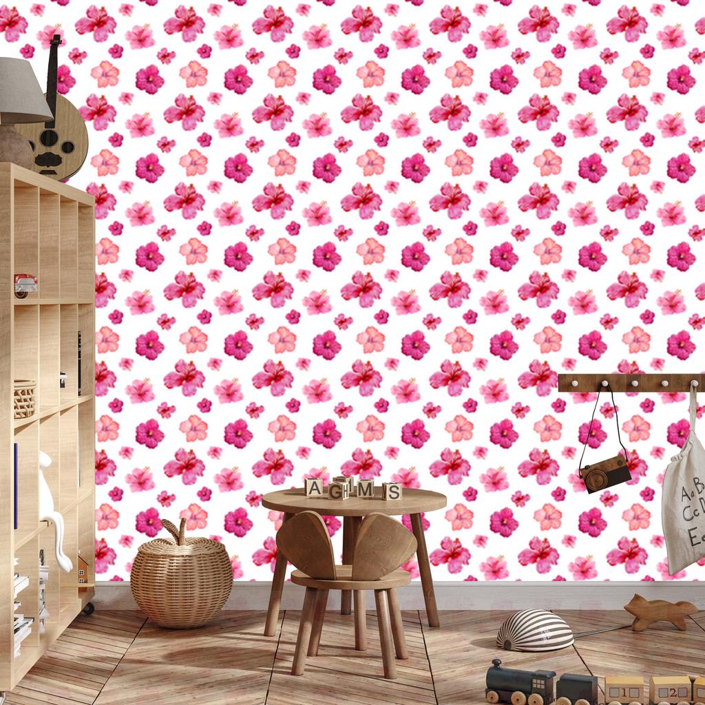 Wallpaper Flowers White, Powder Pink and Coral for Living Room and Bedroom 50x1000