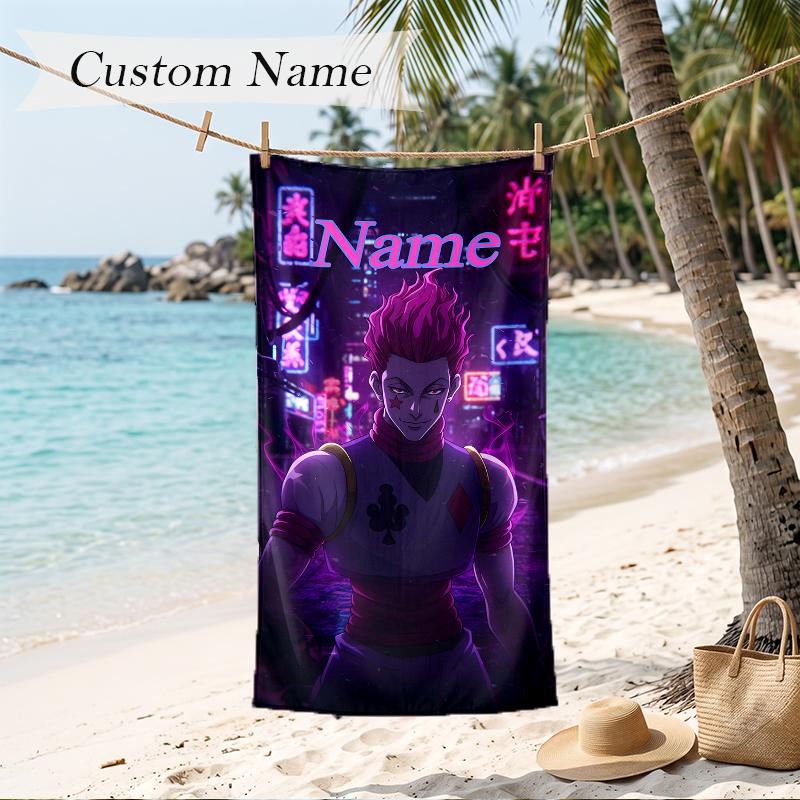 Hisoka Custom Name Printed Beach Towel Personalized Soft Towel For Swimming Beach Travel